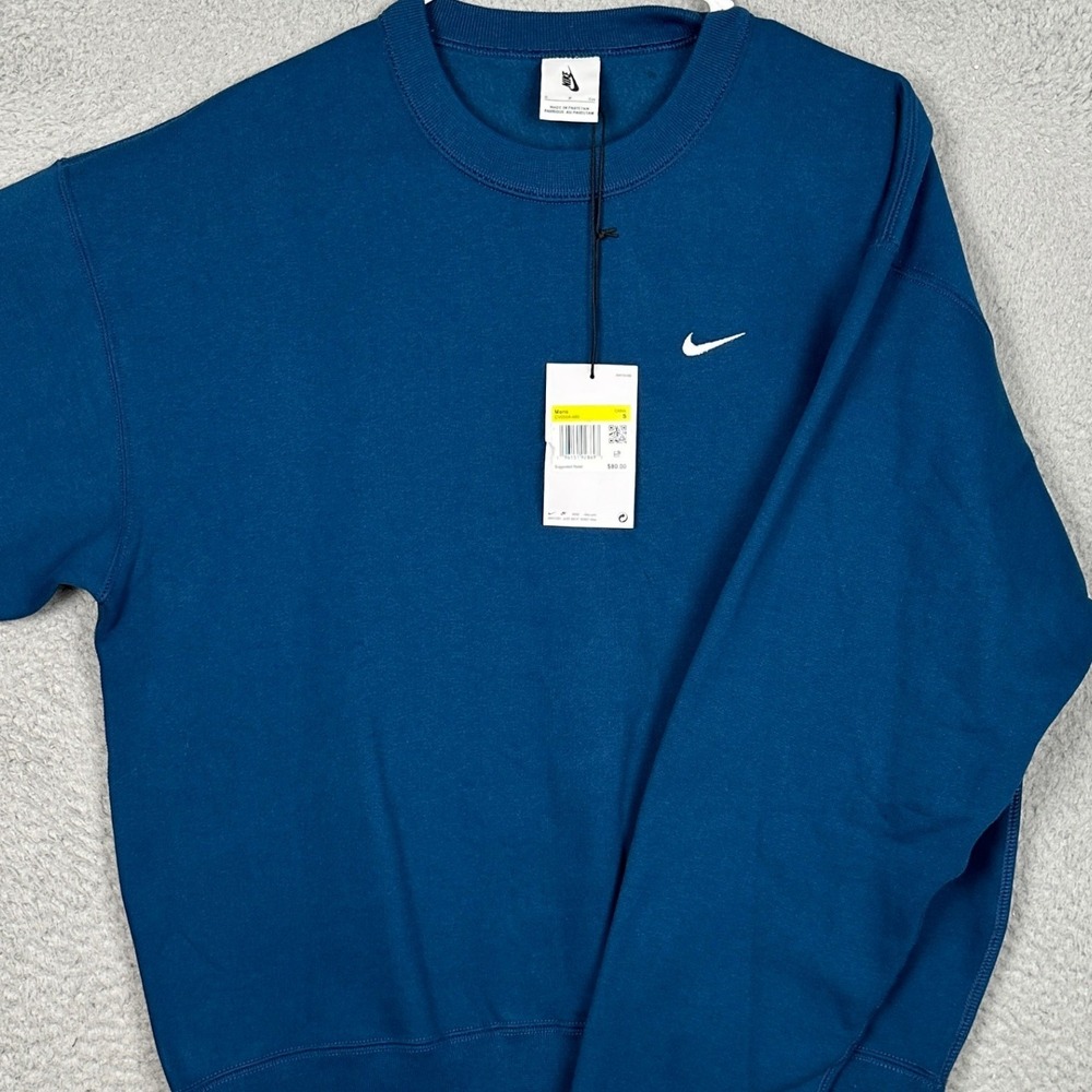 NEW Nike Sweatshirt Mens Small Swoosh Valerian Blue Logo Crewneck Long Sleeve